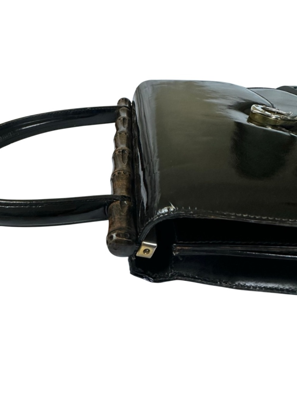 Gucci Black Patent Shoulder Bag with Bamboo Accent - Picture 9 of 14
